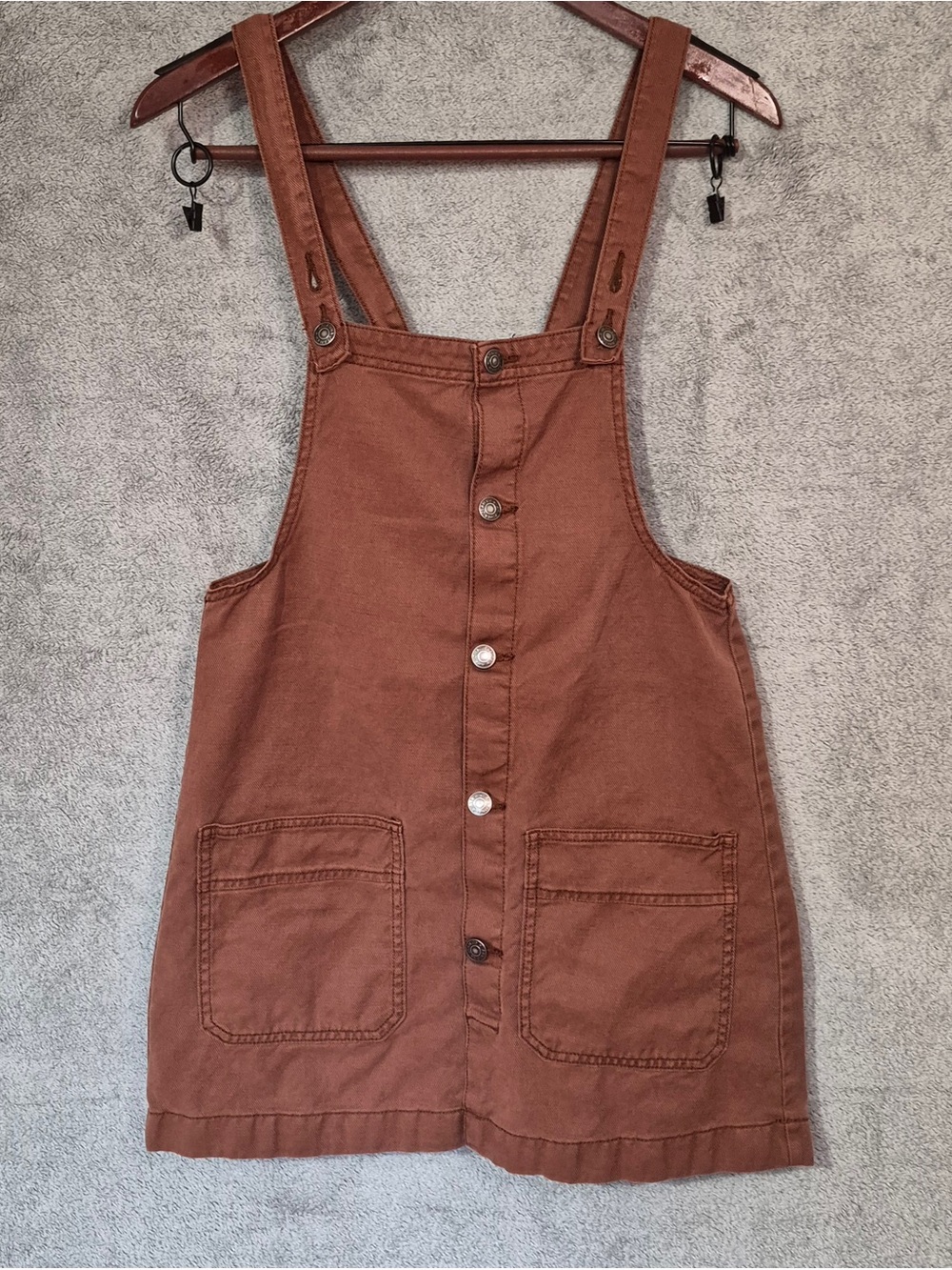 Arizona Rust BrownClassic Denim Button Front Overall Dress Medium